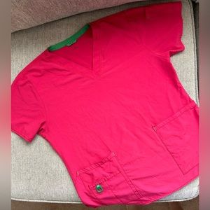 Large, CARHARTT, Pink colored scrub top.